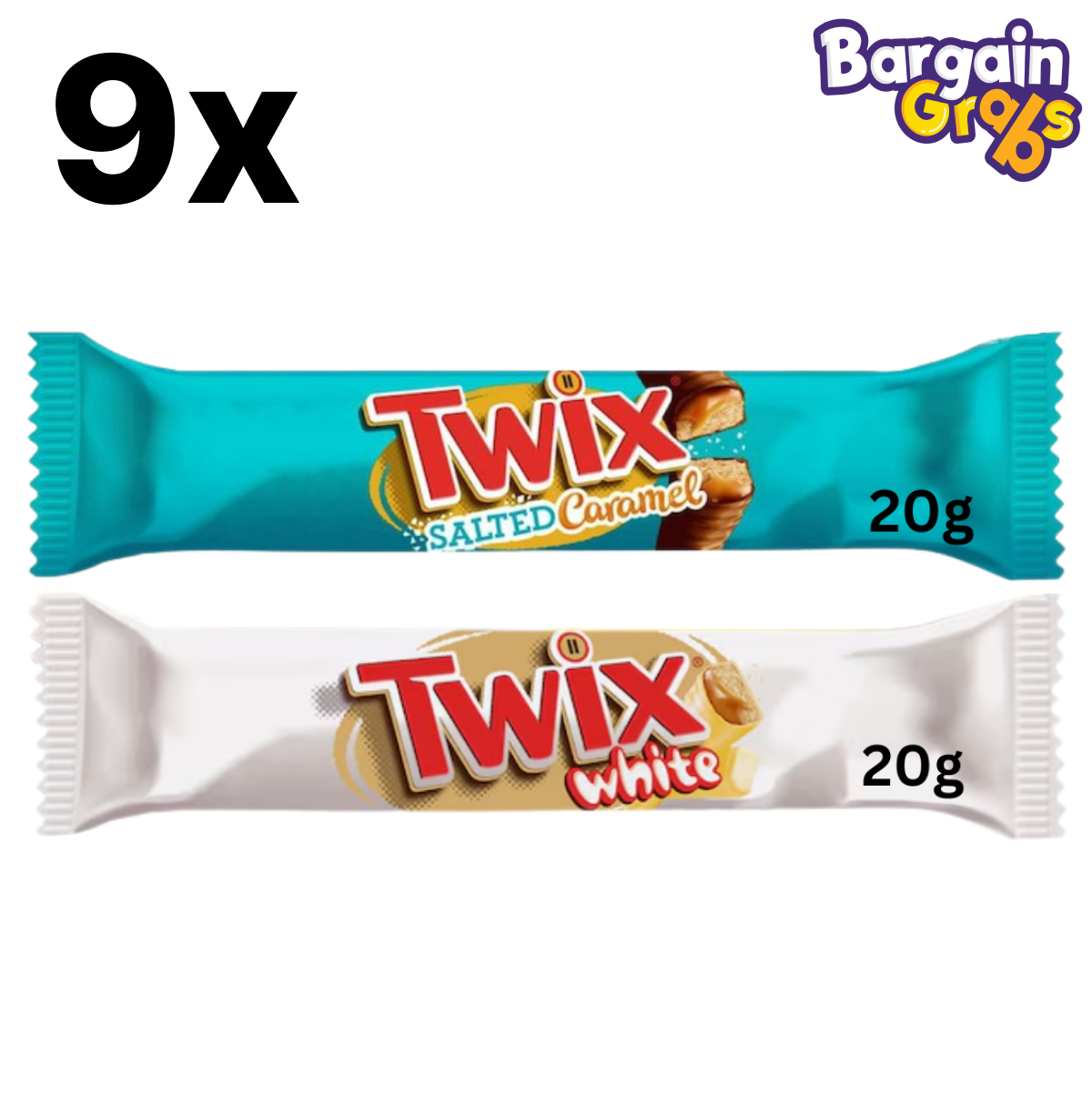 Twix Salted Caramel & White Chocolate Bars Variety Pack 9 x 20g – Biscuit, Caramel and Chocolate Mix