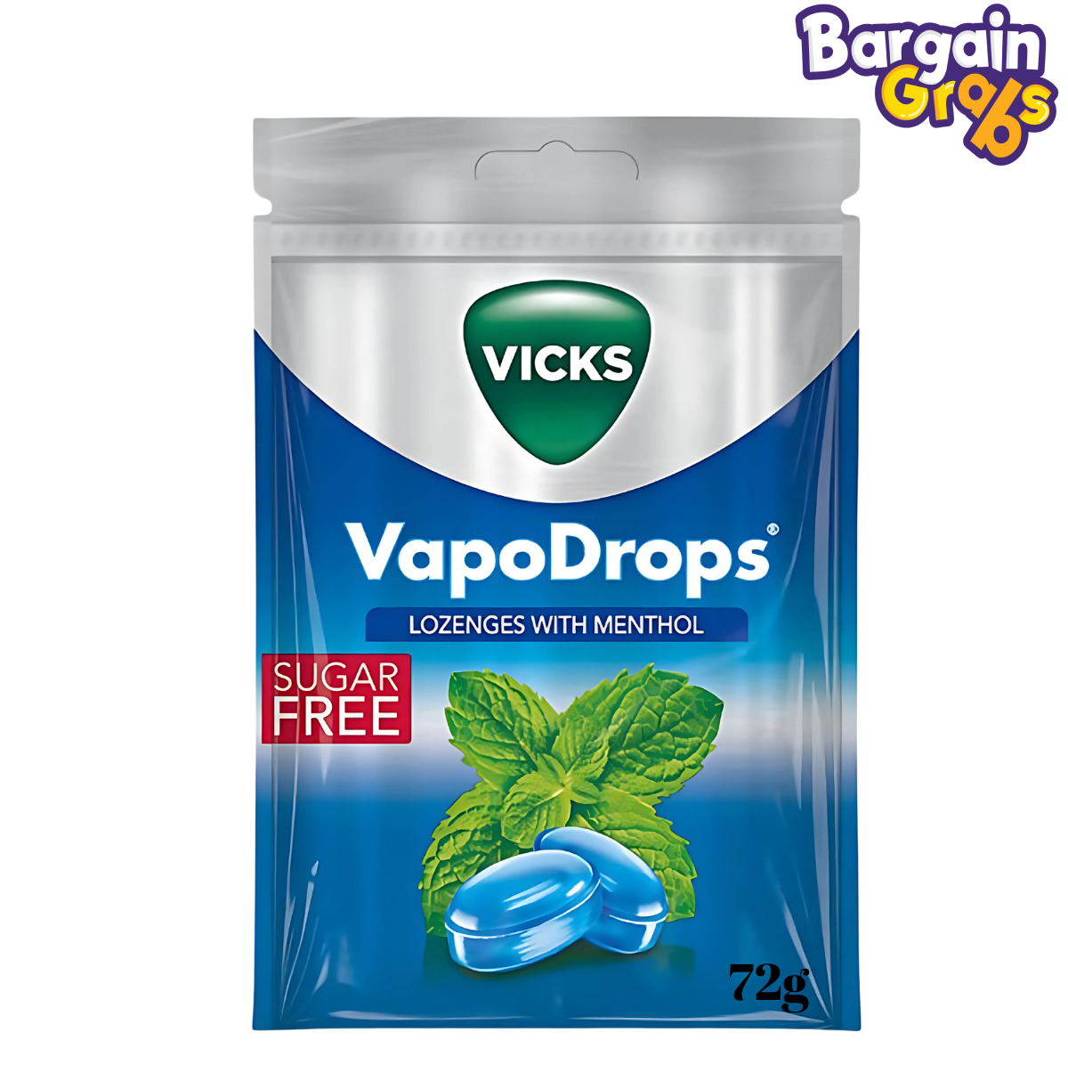 Vicks VapoDrops Menthol Lozenges, 72g pack for soothing relief of sore throats and nasal congestion