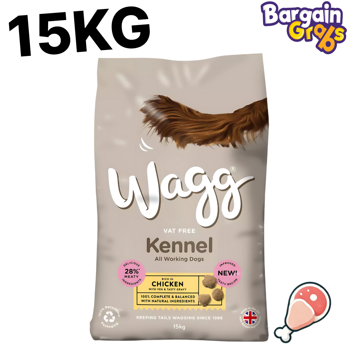 Wagg Kennel Dry Dog Food 15kg bag – complete chicken flavour kibble for adult dogs