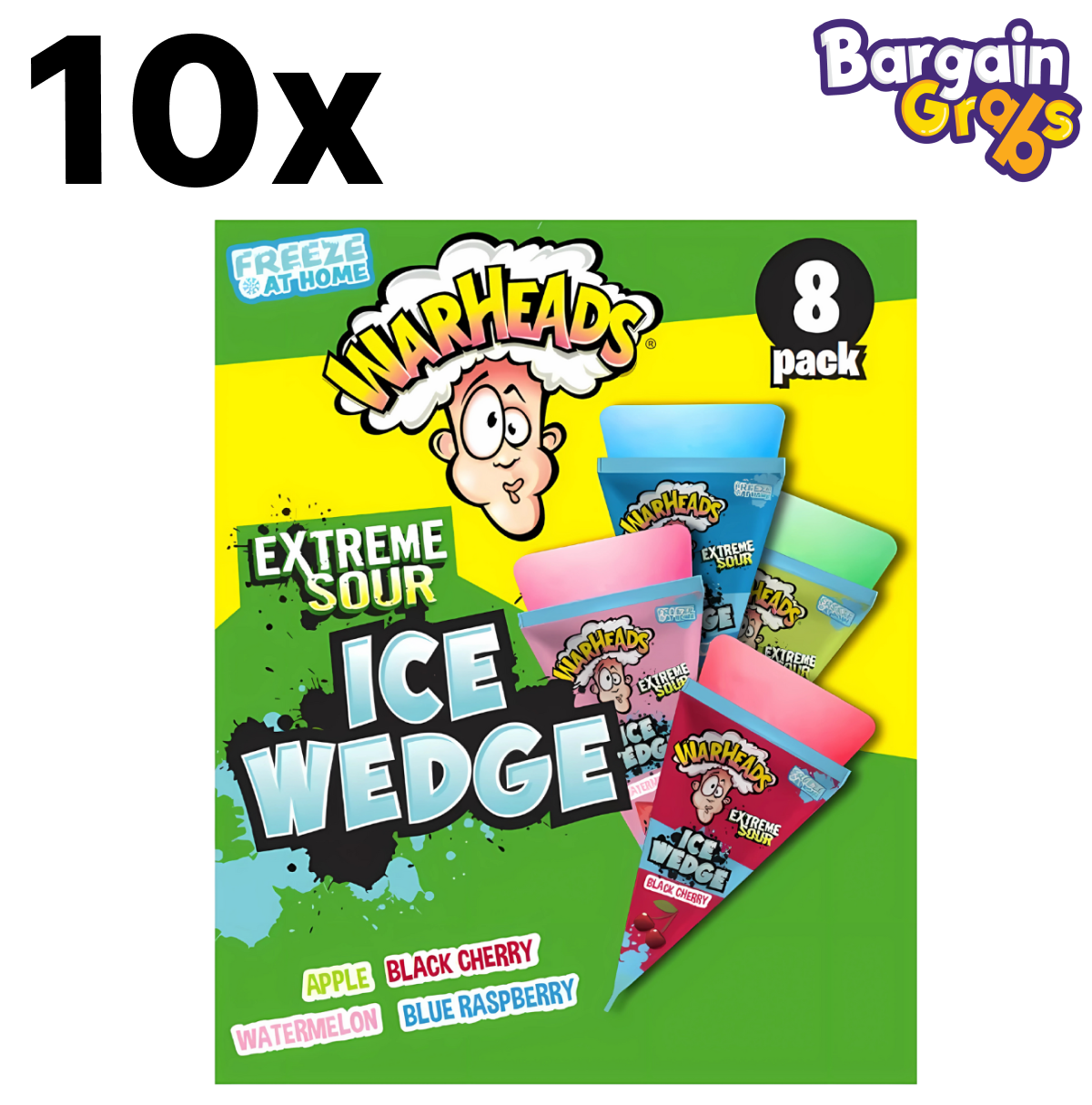 Warheads Extreme Sour Freeze at Home Wedge Ice Pops 10 x 8 pack – sour frozen treats for kids and adults