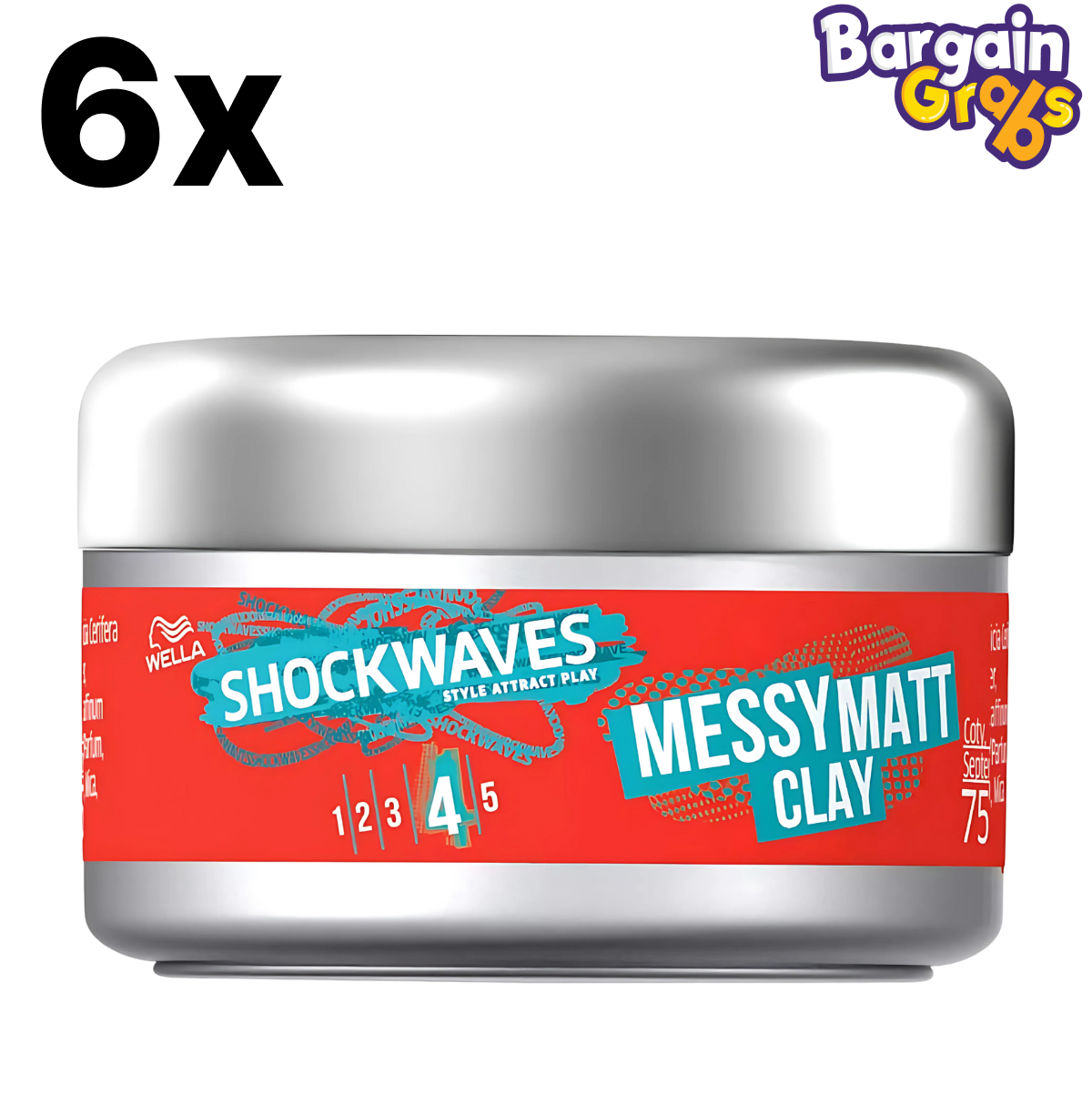 Pack of 6 Wella Messy Go Matte Clay, 75ml each for strong hold and matte finish hair styling