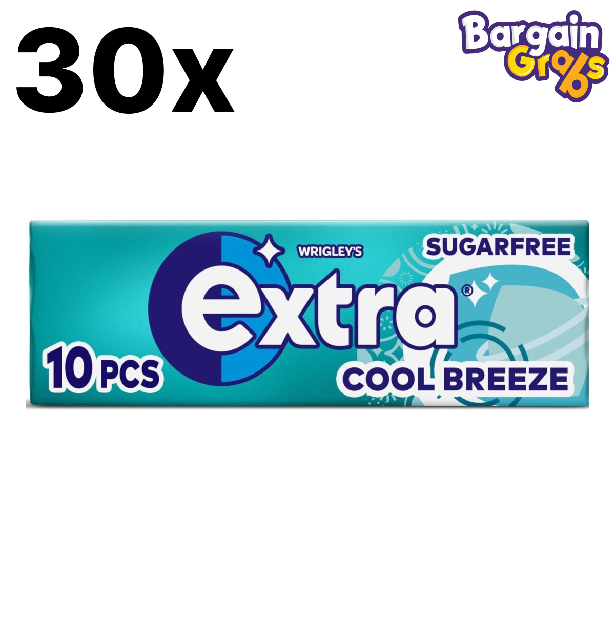 Wrigley’s Extra Chewing Gum Cool Breeze Mint Flavour – 30 Packs of 10 Pieces Sugar Free Gum
