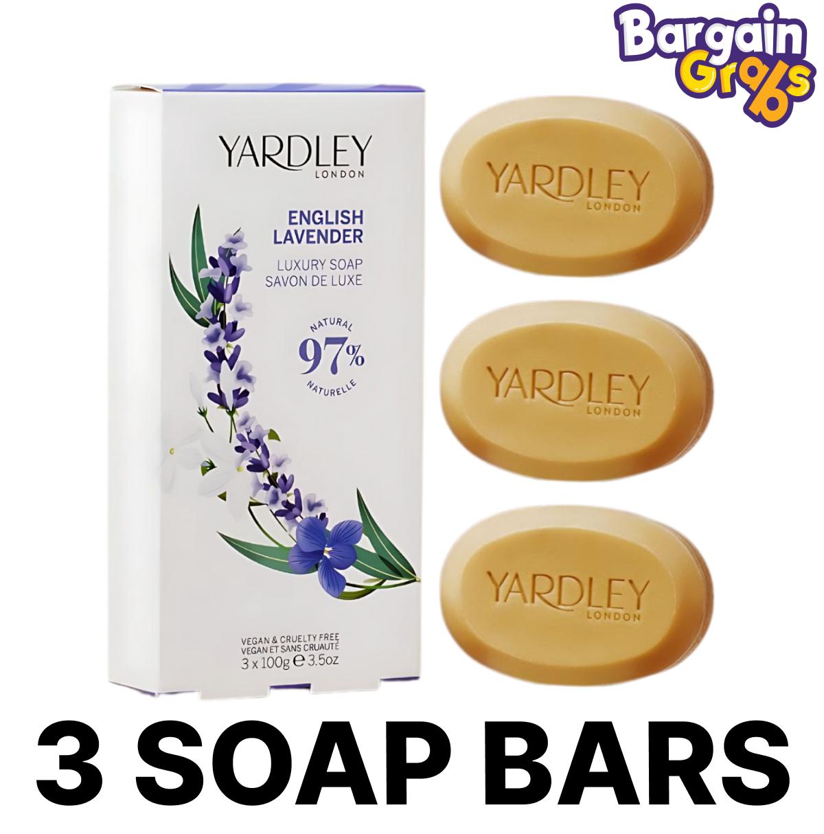 Pack of 3 Yardley English Lavender Soap Bars, 100g each with a classic floral fragrance