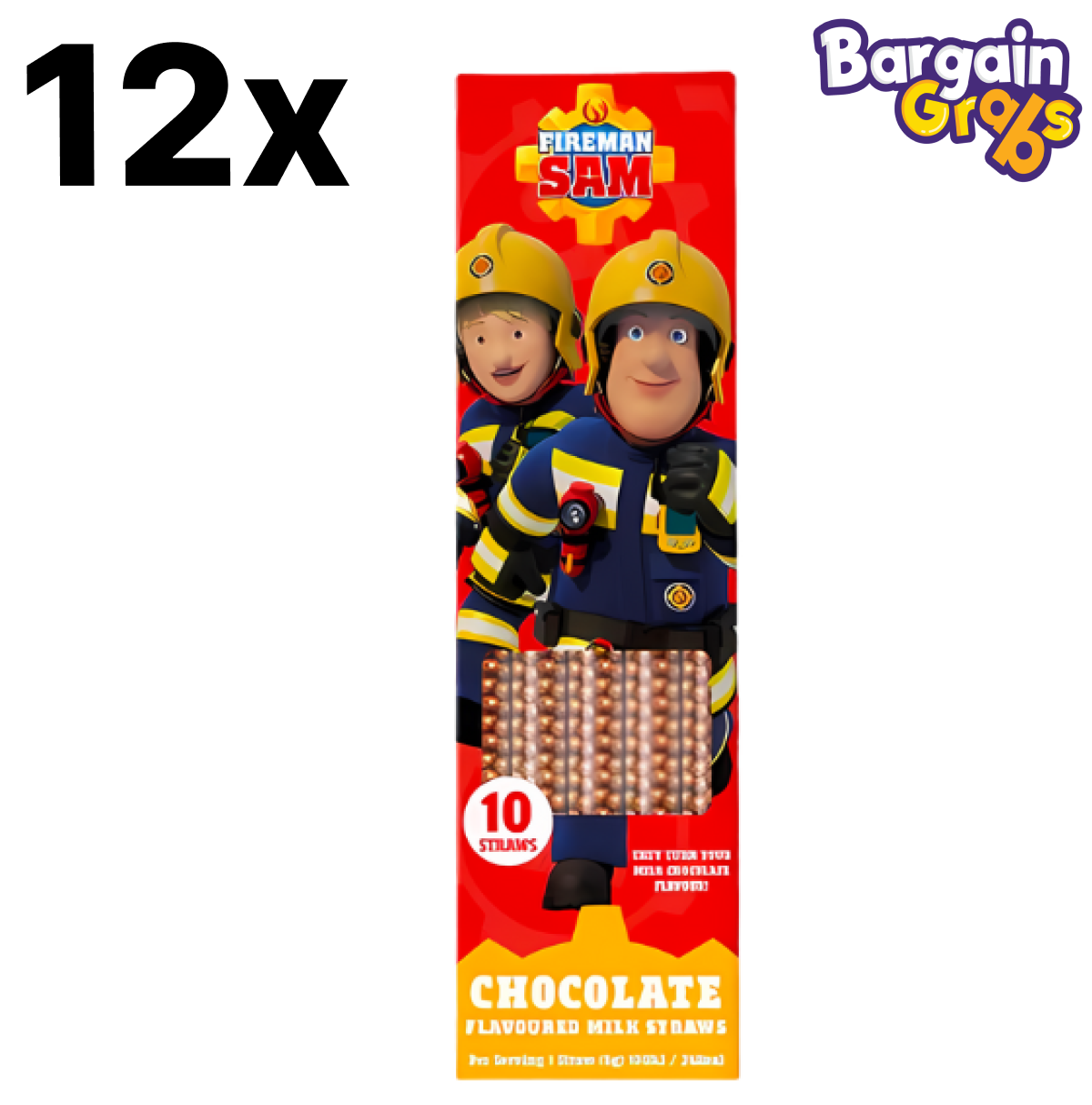 12 pack of Fireman Sam Dip & Sip Milk Straws 60g – Chocolate Flavour