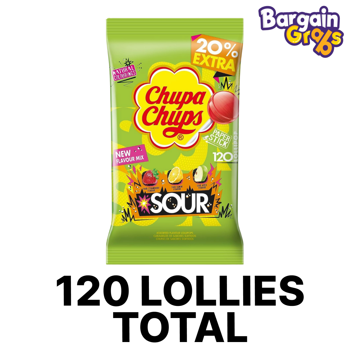 120 Chupa Chups Sour Lollipops in 1.44kg Party Sweets Sharing Bag