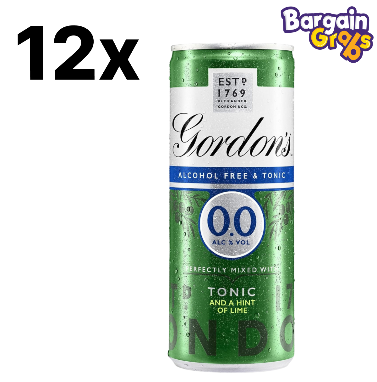 12 x Gordon's Alcohol Free & Tonic with Lime 250ml – refreshing ready-to-drink non-alcoholic gin alternative with citrus twist
