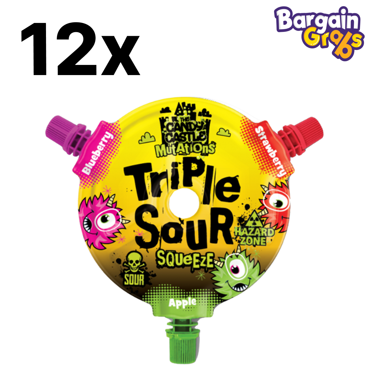 12 x 45g Candy Castle Mutations Triple Sour Squeeze – sour gel candy tubes with three intense flavours