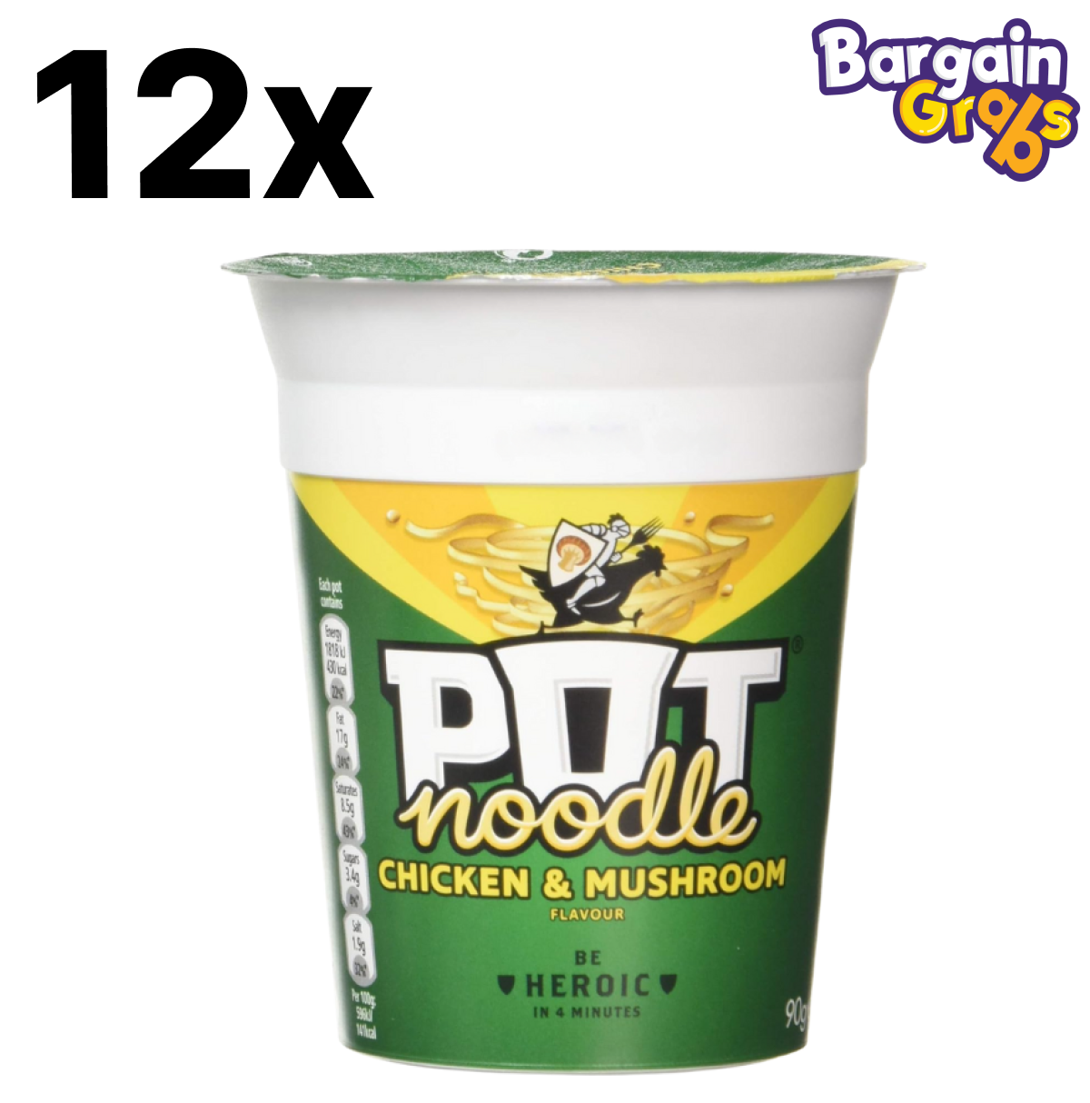 12 pack of 90g Pot Noodle Chicken & Mushroom – instant noodles with classic chicken and mushroom flavour
