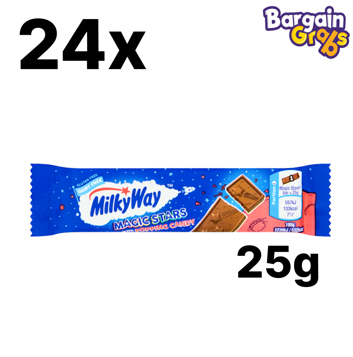 24 x 25g MilkyWay Magic Stars with Popping Candy – dairy-free chocolate treats with fizzy candy bursts, perfect for kids and snacking