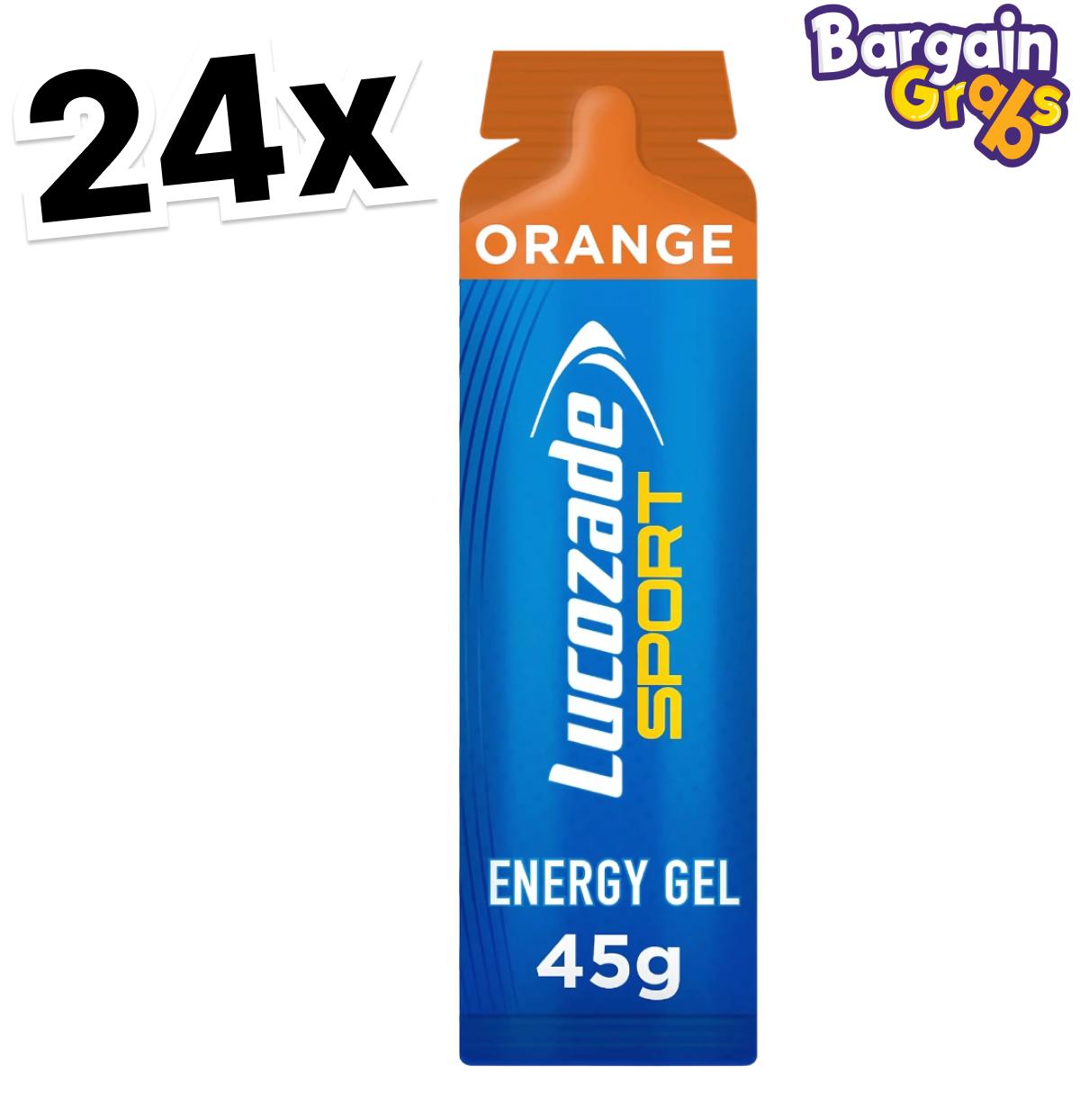 24 pack of 45g Lucozade Sport Dual-Fuel Energy Gels – orange flavour performance gels for endurance and energy boost