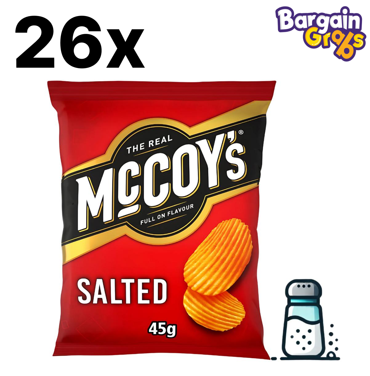26 pack of 45g McCoy’s Salted Flavour crisps – classic salted ridge-cut potato snacks