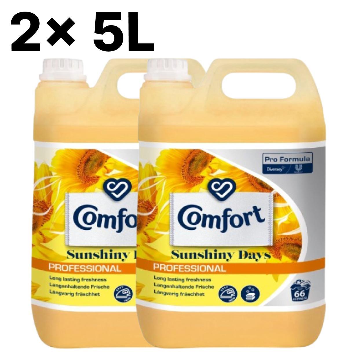2 bottles of Comfort Professional Fabric Softener 5L Sunshiny Days – 132 washes with a bright, uplifting fragrance