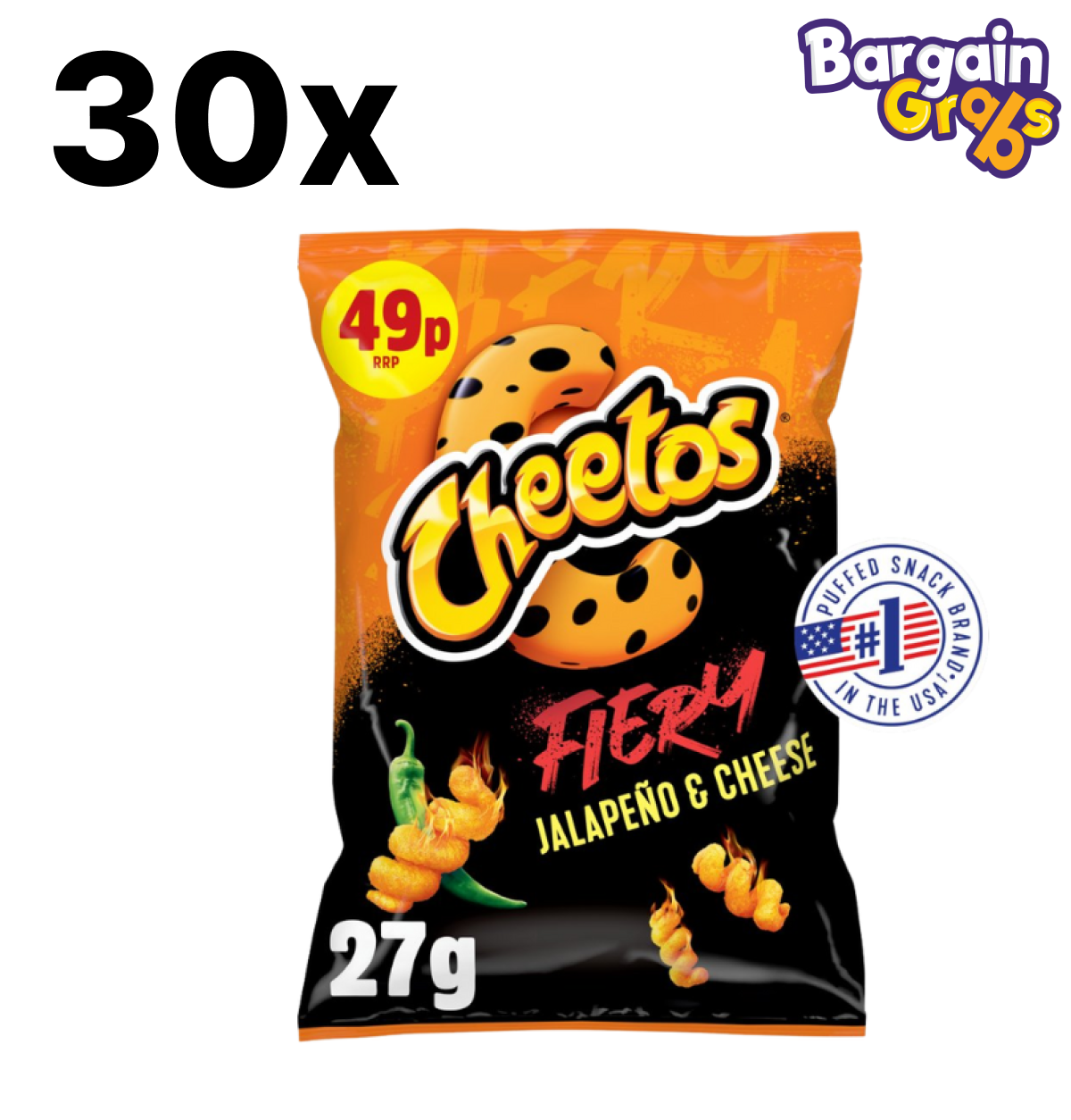 30 pack of Fiery Cheetos Jalapeño & Cheese crisps 27g each