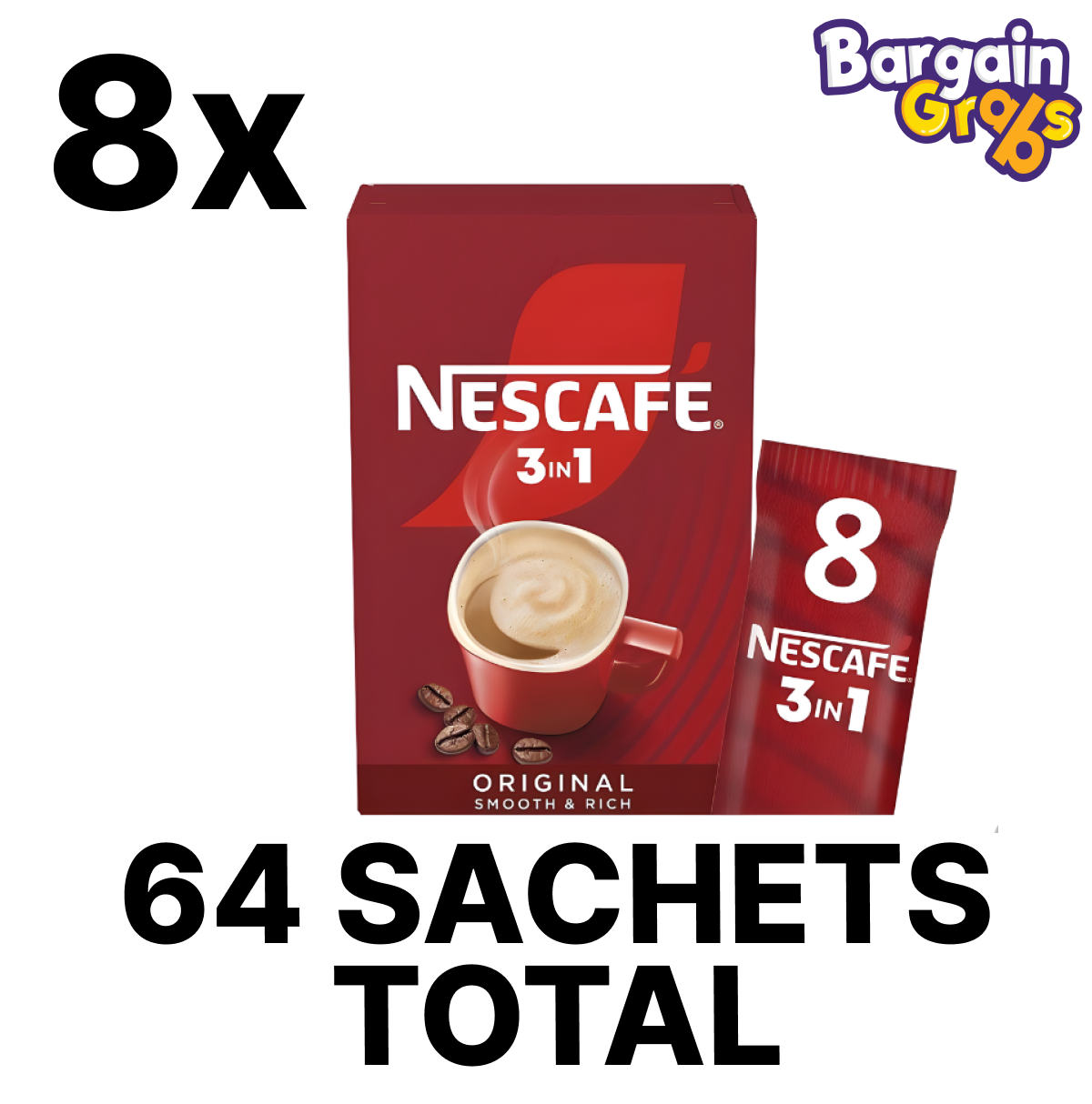 64 x 16g NESCAFÉ 3IN1 Original – instant coffee sachets with sugar and creamer for a complete coffee mix