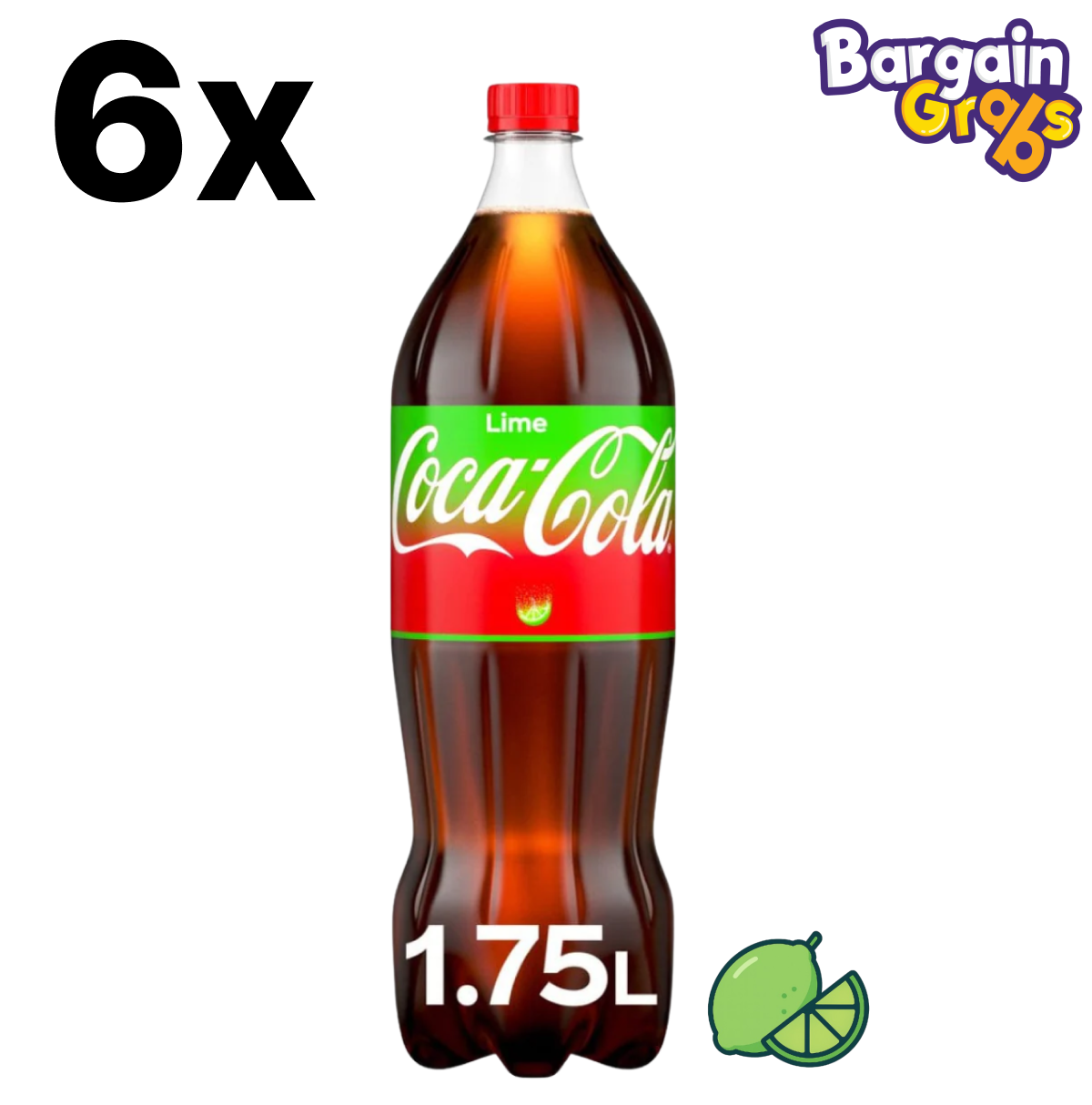 Pack of 6 x 1.75L Coca-Cola Original Lime bottles – refreshing lime-flavoured cola in large bottles