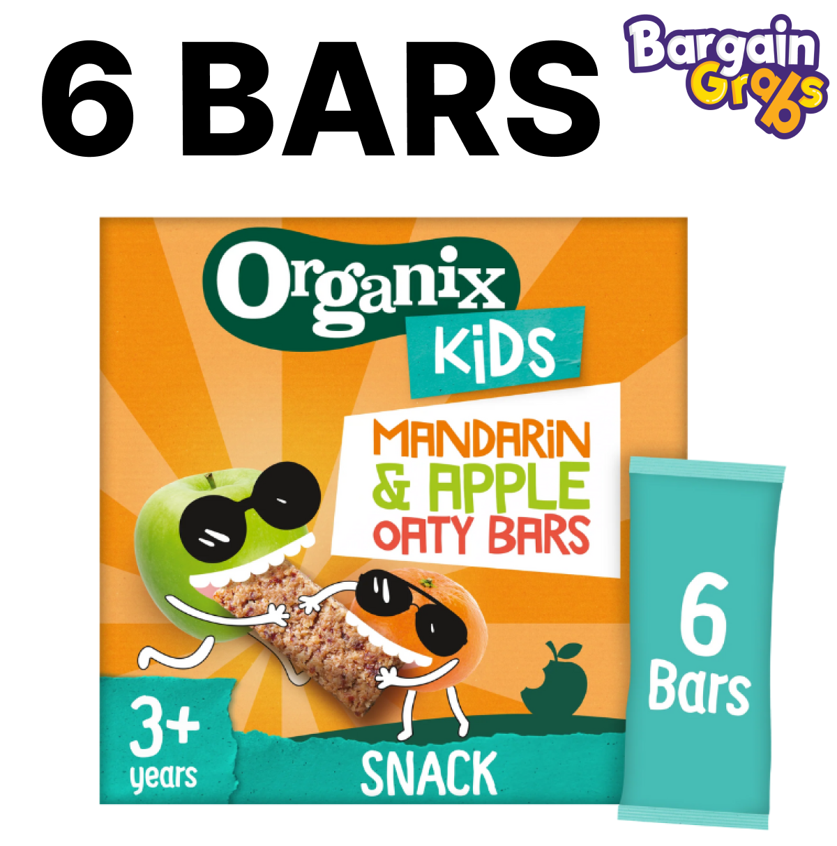 6 pack of 23g Organix Marvellous Mandarin & Apple Oaty Bars – soft, organic snack bars for babies and toddlers
