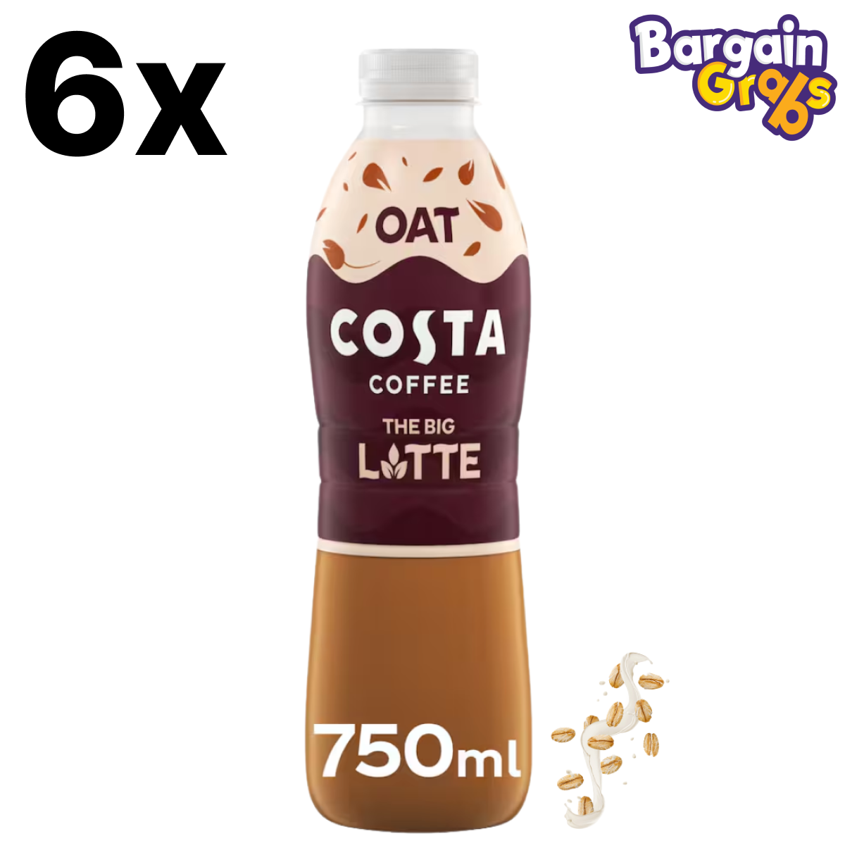 Pack of 6 x 750ml Costa Oat Latte bottles – dairy-free coffee drink with smooth oat milk