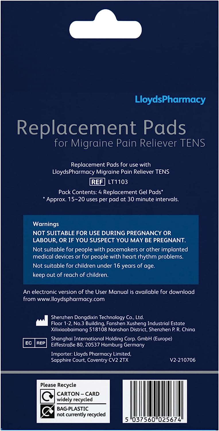 4 packs x LloydsPharmacy migraine TENS Replacement 4 Pads (16 pads total)