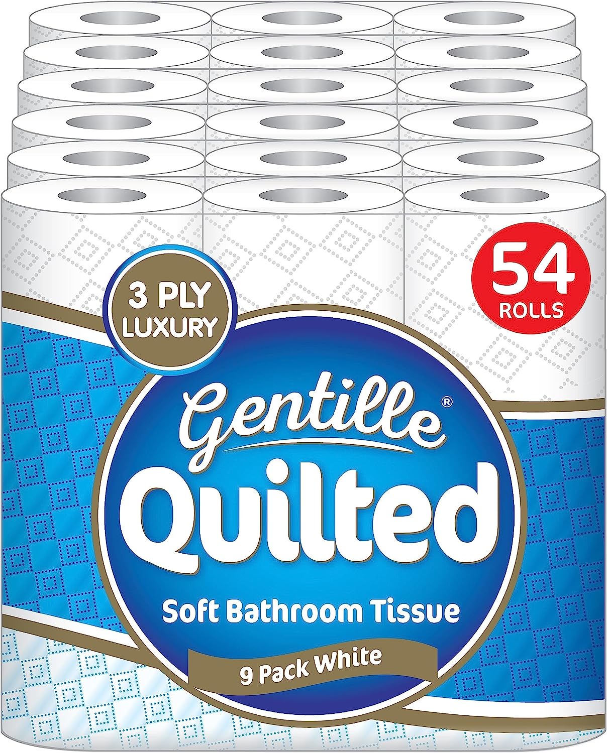 54 Rolls Gentille Quilted 3 ply Luxury Soft & Strong Toilet Tissue Roll Paper