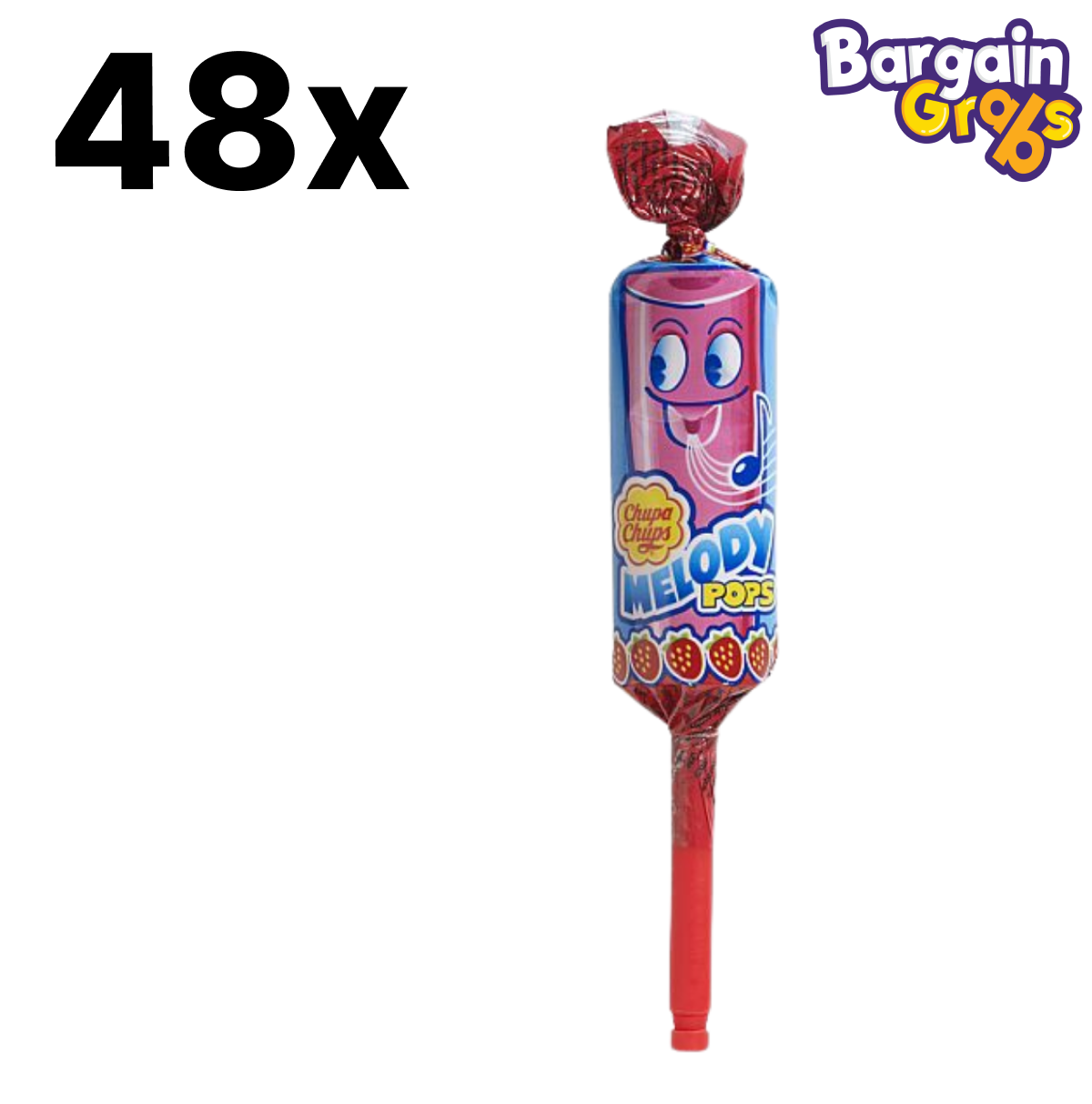 48 x Chupa Chups Melody Pops Strawberry 15g