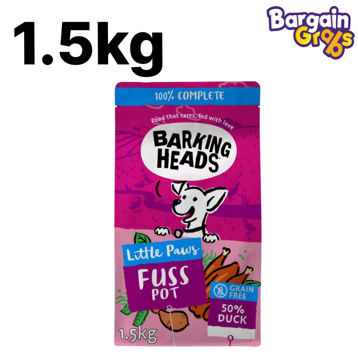Barking Heads Little Paws Fuss Pot Dry Dog Food Duck 1.5kg (Pack of 1 or 4)