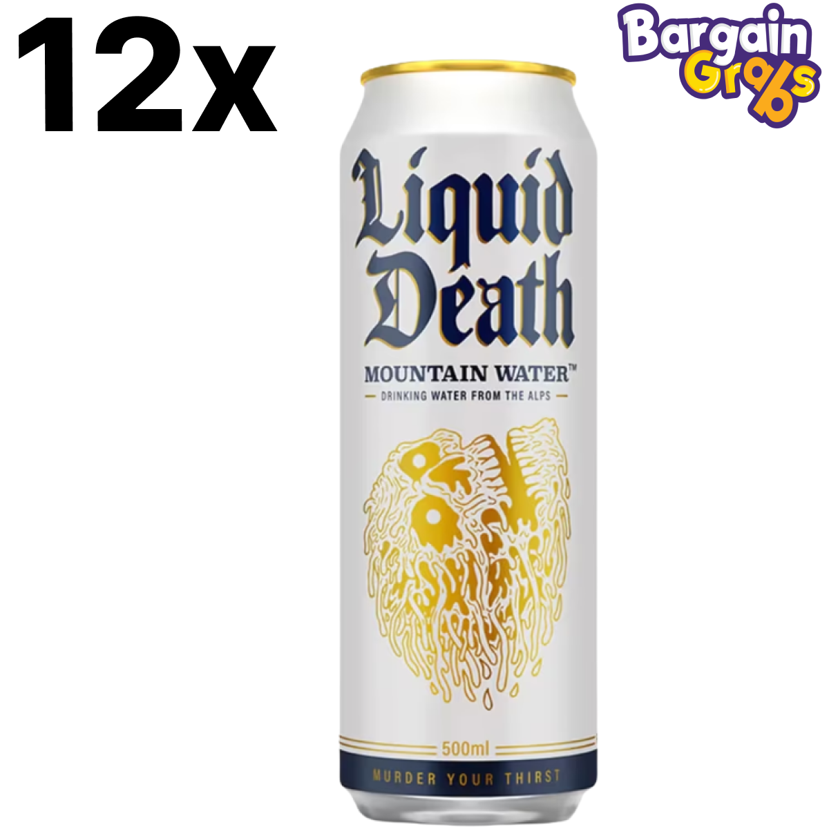 12 pack of Liquid Death Still Water Cans, 500ml each – mountain spring water in eco-friendly cans