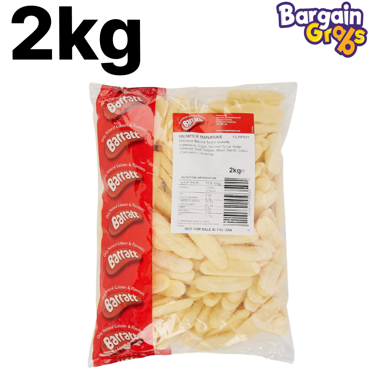 Barratt Bumper Foam Bananas, 2kg – bulk pack of soft, banana-flavoured foam sweets