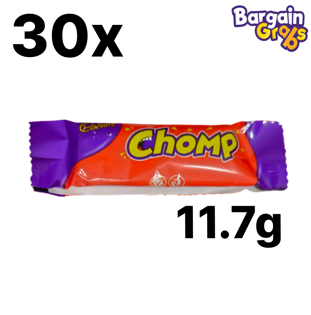 30-pack of Cadbury Chomp Chocolate Bars 11.7g each – chewy caramel covered in smooth milk chocolate