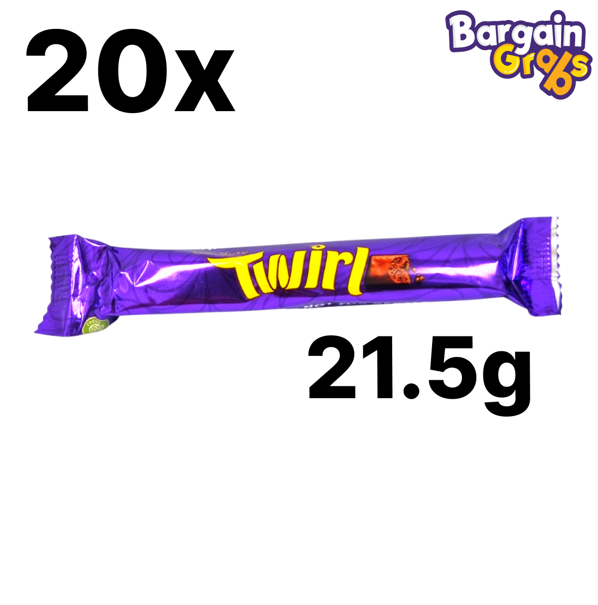 20-pack of Cadbury Twirl Chocolate Bars 21.5g each – flaky milk chocolate coated in a smooth chocolate shell