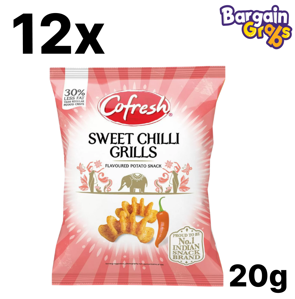 12-pack of Cofresh Grills Potato Sweet Chilli Snacks 20g each – spicy and crispy potato grill snacks