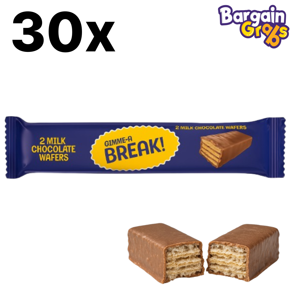Box of 30 x 17g Gimme A Break Milk Chocolate Wafers – crunchy layered chocolate snack bars
