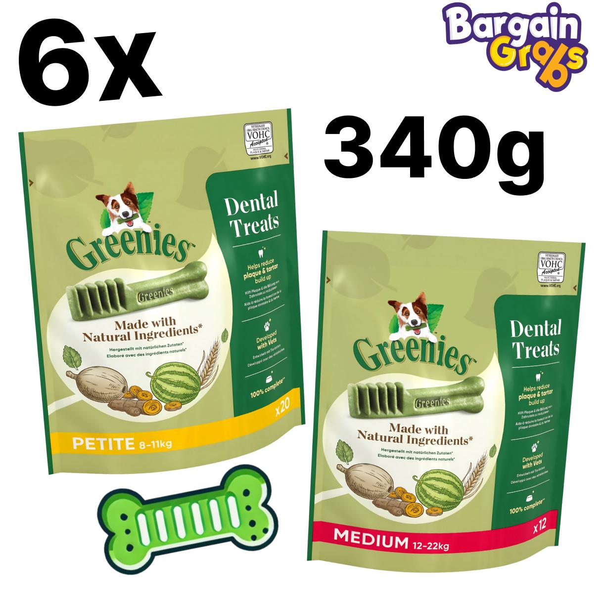 Pack of 6 Greenies The Smart Dental Treats 340g – Petite or Medium size for daily dog dental care and fresh breath