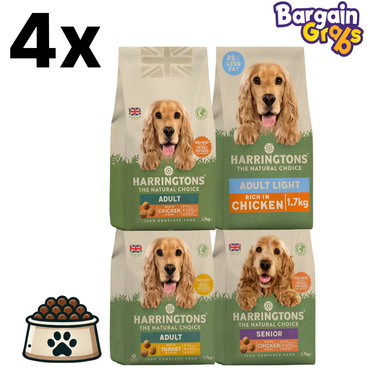Harringtons Complete Dry Dog Food – pack of 4 x 1.7kg bags for balanced, natural nutrition for adult dogs