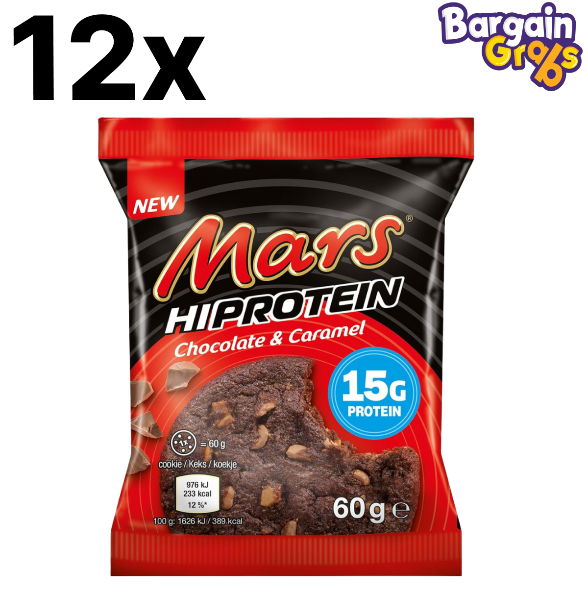 12 pack of Mars Protein Cookies, 60g each – high protein chocolate chip cookie snack
