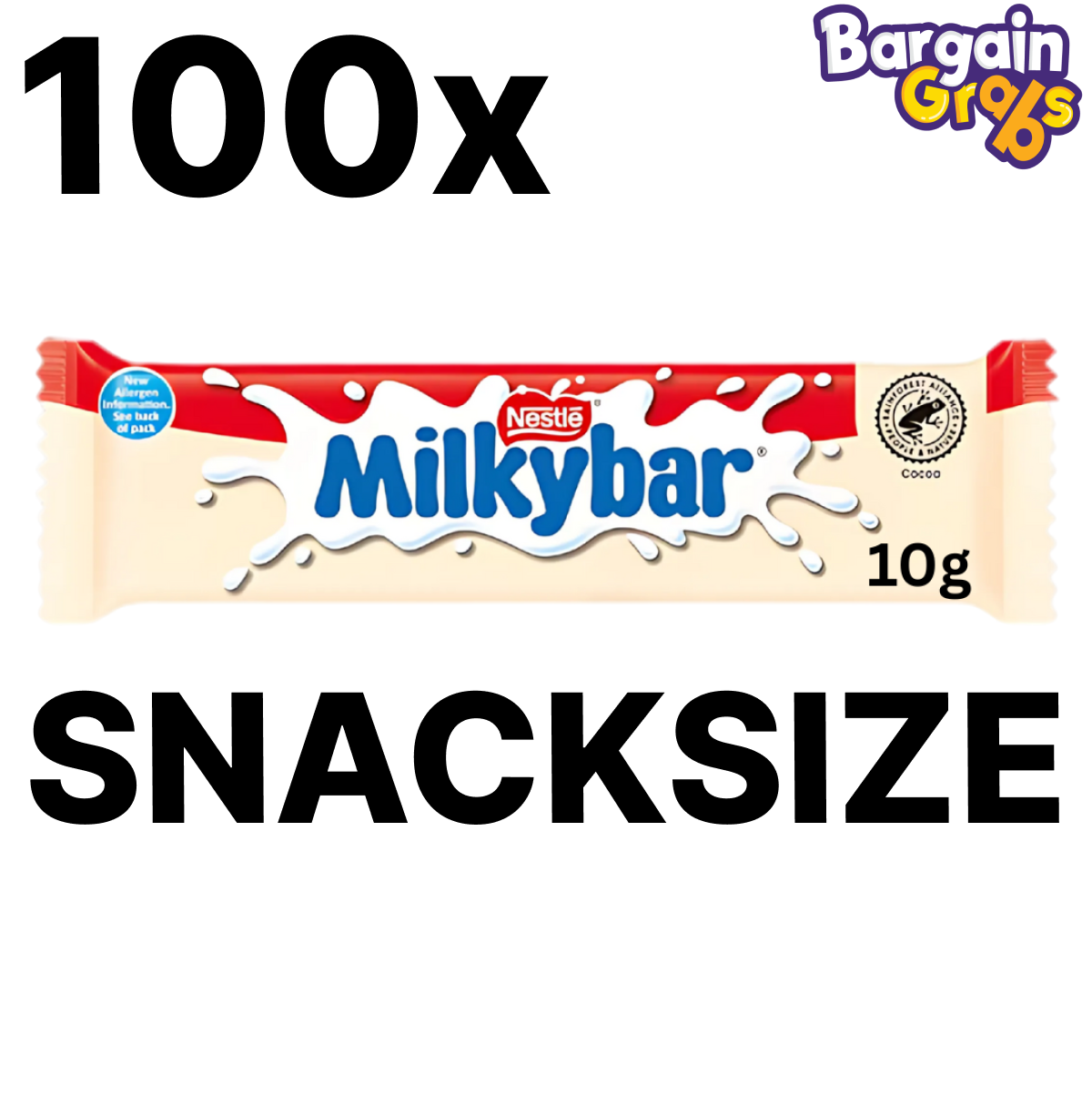 100 pack of Milkybar White Chocolate Bars, 10g snacksize – smooth and creamy white chocolate mini bars