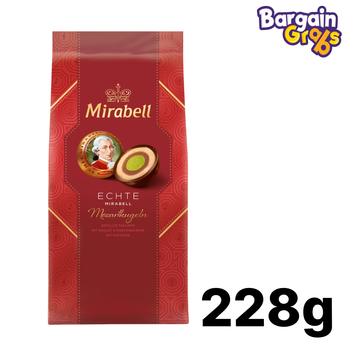 Mirabell Original Mozartkugeln 228g – Austrian chocolate pralines with pistachio, marzipan, and nougat filling