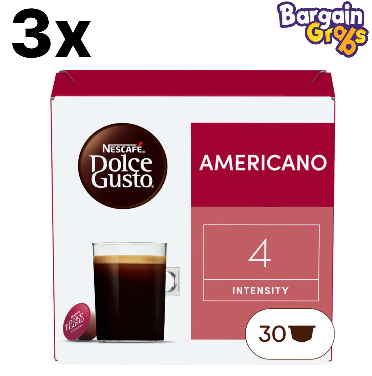 3 packs of NESCAFÉ Dolce Gusto Americano Coffee Pods, 30 capsules per box, total of 90 coffee capsules for rich and smooth brews
