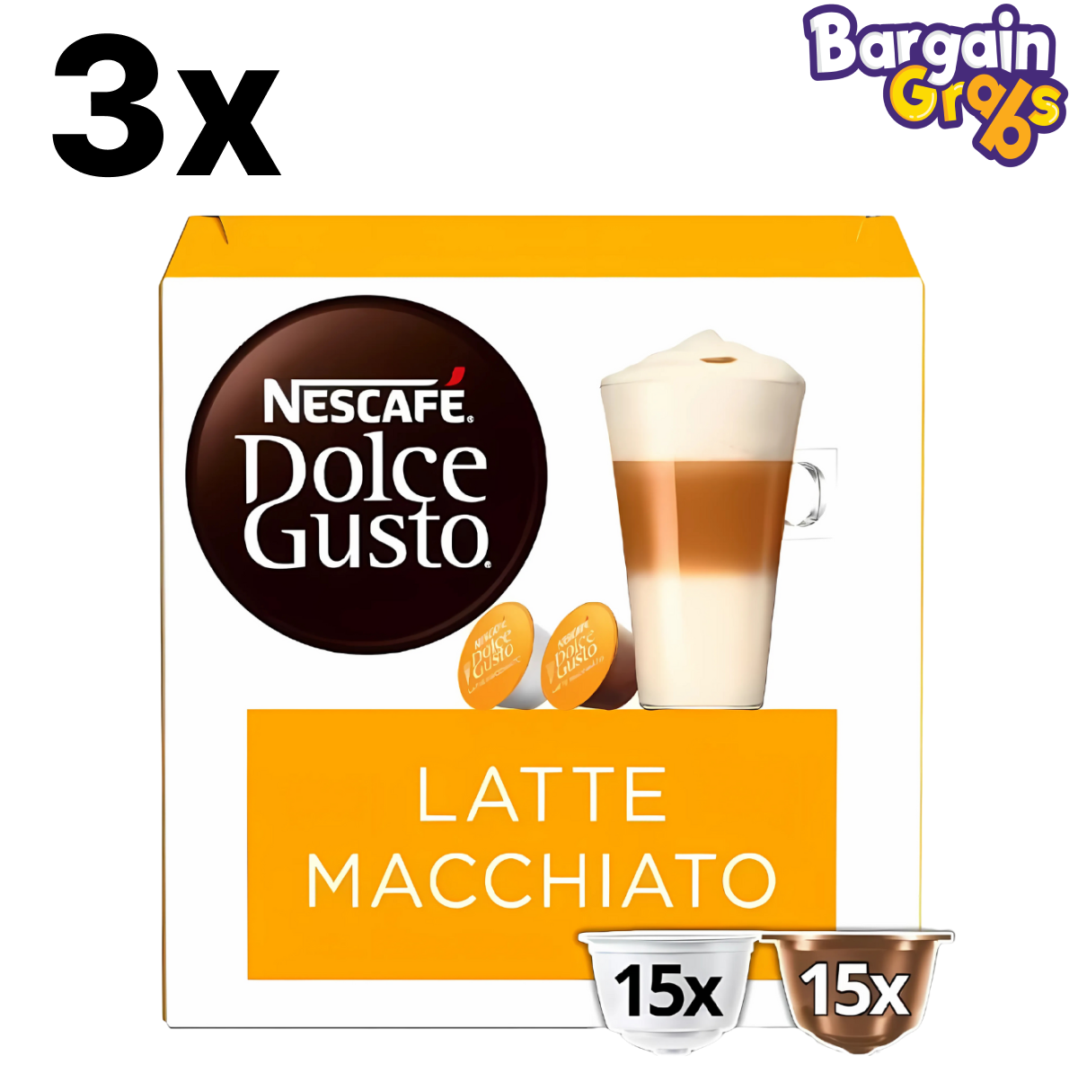 NESCAFÉ Dolce Gusto Latte Macchiato Coffee Pods – pack of 3 with 90 capsules total for smooth, layered café-style coffee at home