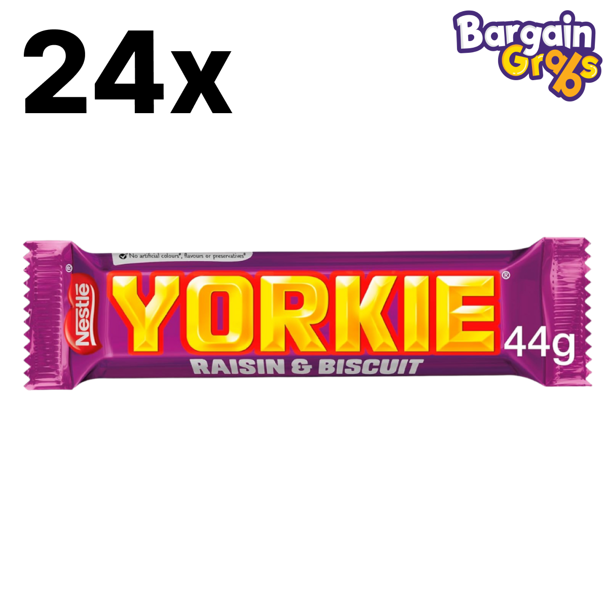24-pack of Nestlé Yorkie Raisin & Biscuit Chocolate Bars 44g each – chunky milk chocolate with raisins and biscuit pieces