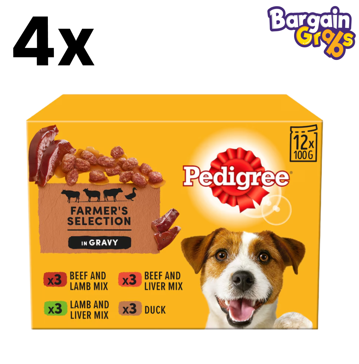 4 packs of PEDIGREE Adult Dog Food Pouches – Farmers variety, 12 x 100g each