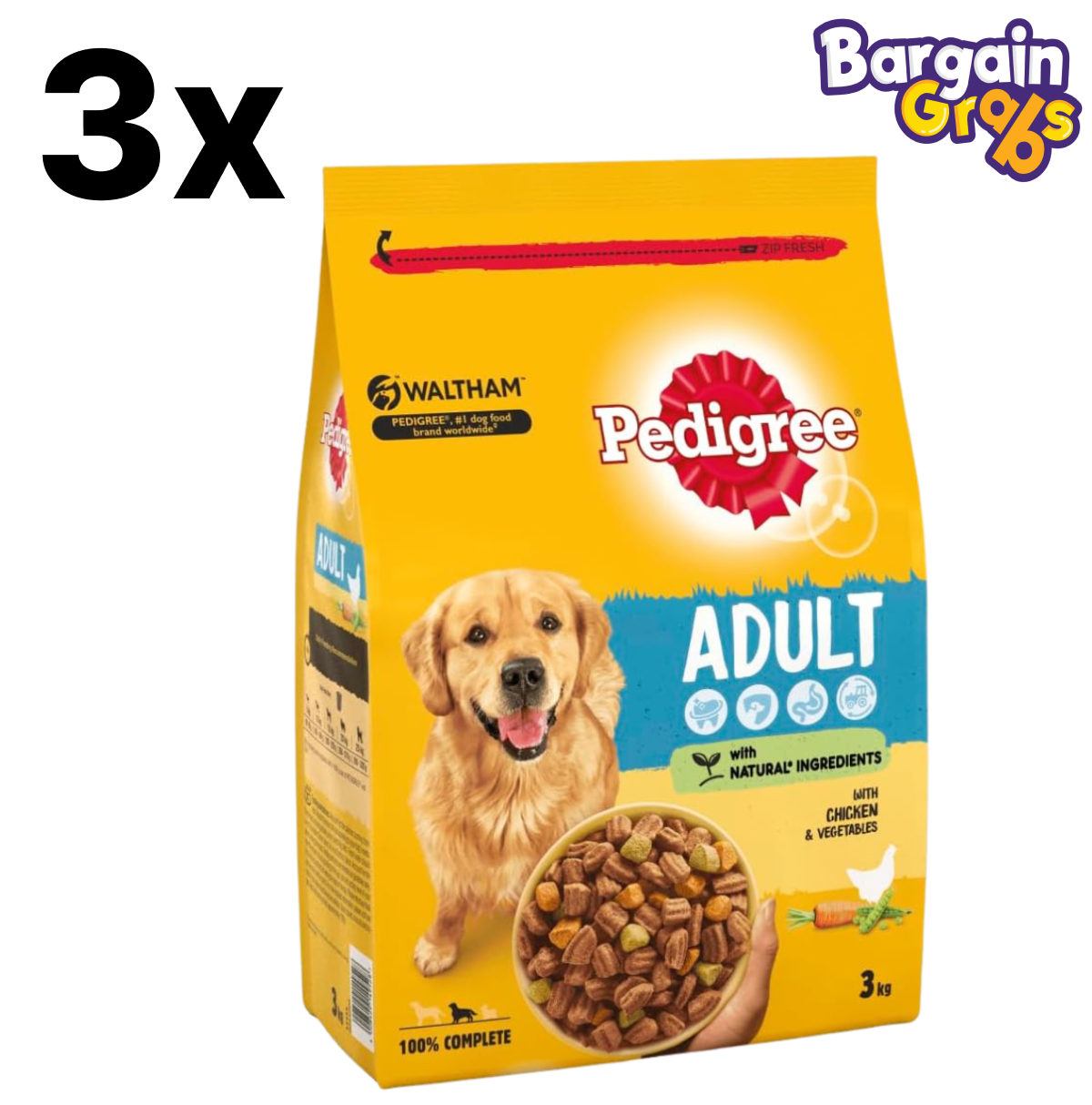 3 bags of PEDIGREE Complete Dry Dog Food with poultry and vegetables – 3kg each