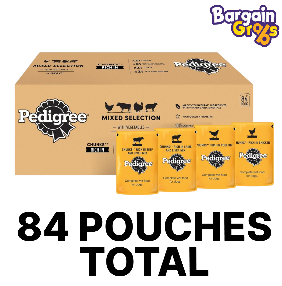 PEDIGREE Dog Food Pouches in Gravy 84 x 100g Bulk Pack – Wet Dog Food with Meat Chunks