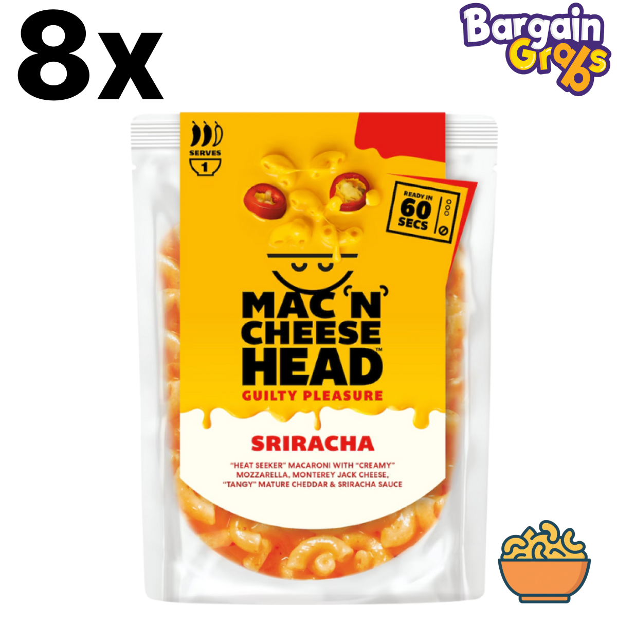 8 pack of Sriracha Mac n Cheese Macaroni, 200g each – spicy macaroni and cheese with sriracha flavor